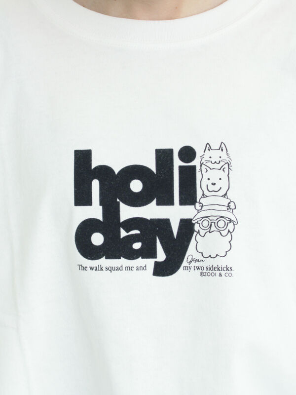 ヴィンテージ風天竺おじさんフロッキープリントTシャツ（オフホワイト