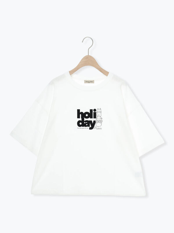 ヴィンテージ風天竺おじさんフロッキープリントTシャツ（オフホワイト