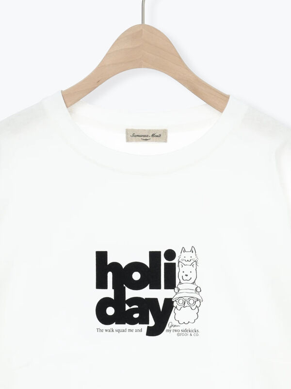 ヴィンテージ風天竺おじさんフロッキープリントTシャツ（オフホワイト