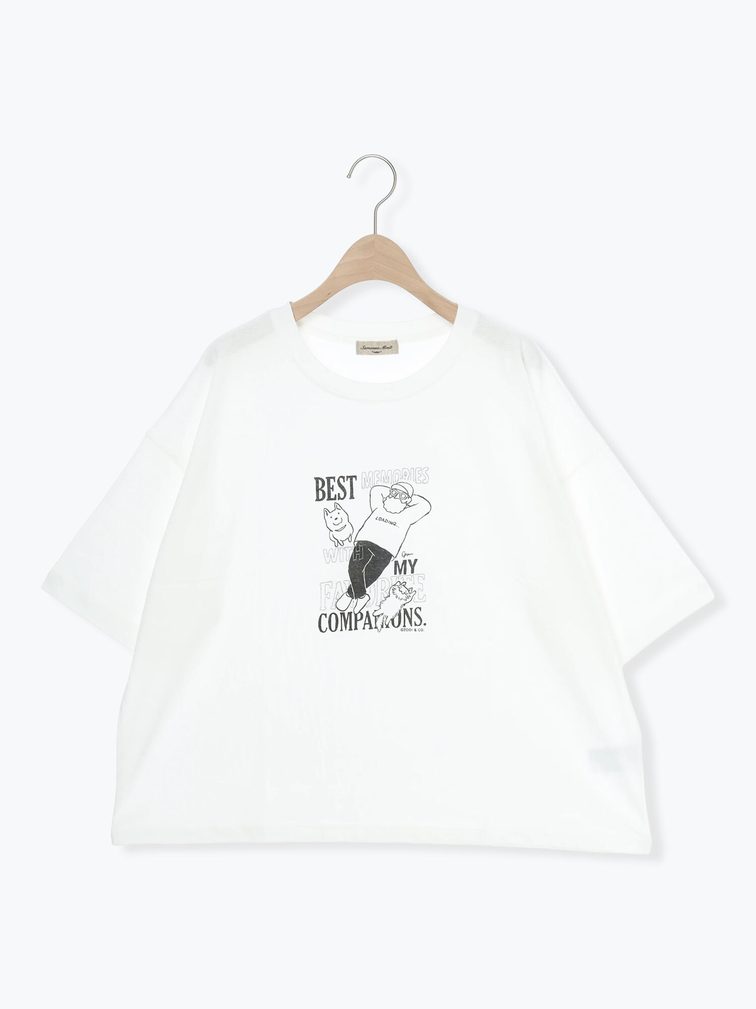 ヴィンテージ風天竺おじさんプリント刺繍Tシャツ（オフホワイト/グレー