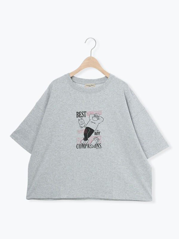 セール】 ヴィンテージ風天竺おじさんプリント刺繍Tシャツ（オフ