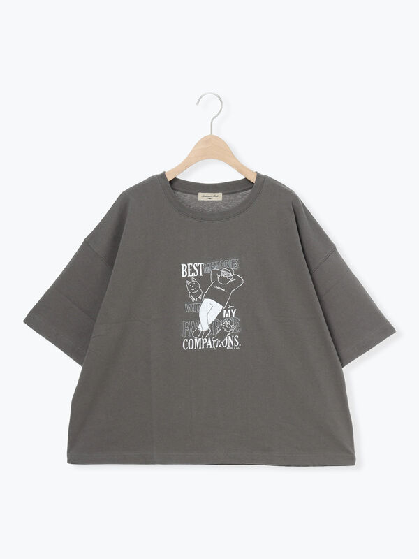 セール】 ヴィンテージ風天竺おじさんプリント刺繍Tシャツ（オフ