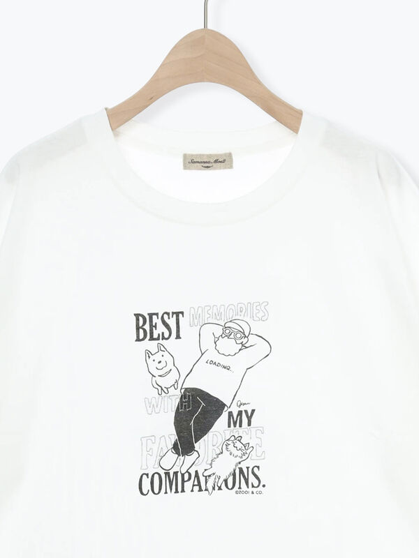 ヴィンテージ風天竺おじさんプリント刺繍Tシャツ（オフホワイト/グレー