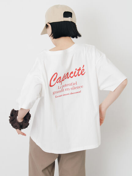 【接触冷感】ロゴ刺繍バックプリントTシャツ（オフホワイト/チャコールグレー/オレンジ/ブラウン）｜Samansa Mos2（サマンサ モスモス）通販