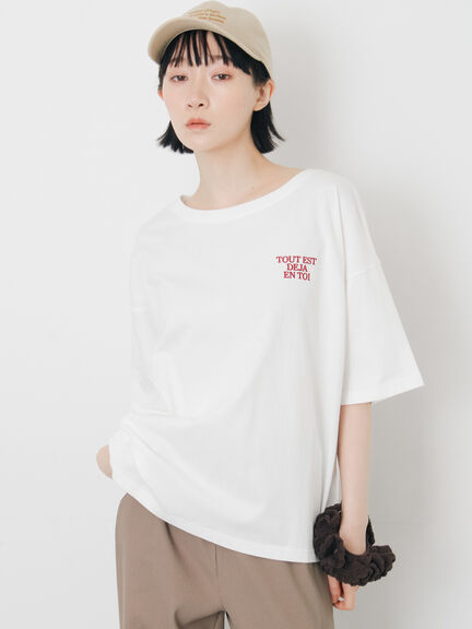 【接触冷感】ロゴ刺繍バックプリントTシャツ（オフホワイト/チャコールグレー/オレンジ/ブラウン）｜Samansa Mos2（サマンサ モスモス）通販