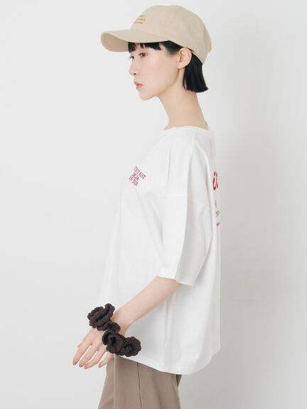 【接触冷感】ロゴ刺繍バックプリントTシャツ（オフホワイト/チャコールグレー/オレンジ/ブラウン）｜Samansa Mos2（サマンサ モスモス）通販