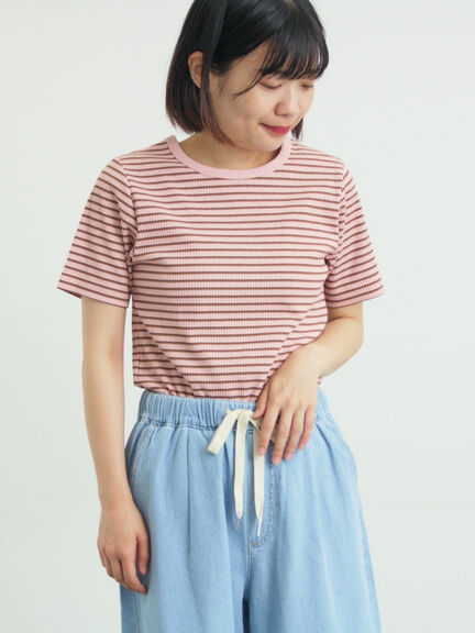 【接触冷感】柄アソート半袖リブカットソー（ブラック/ピンク/ブルー/キナリ）｜Samansa Mos2（サマンサ モスモス）通販