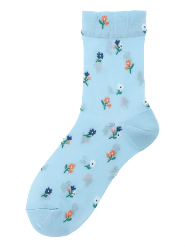 花柄シアーソックス（ホワイト/ブラック/グリーン/サックスブルー