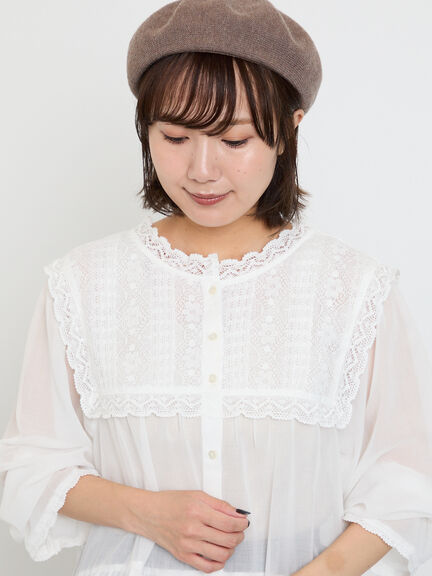 サマンサモスモス❋新品レースブラウス スタンドカラーレースブラウス（オフホワイト/ピンク/キナリ/トップス