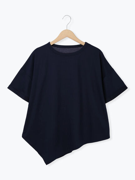 アシンメトリーリンガーTシャツ（ホワイト/ブラック/ネイビー/トップス