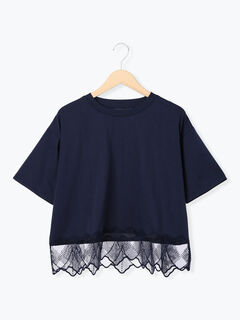 セール】 スカラップレースTシャツ（ホワイト/ブラック/ネイビー