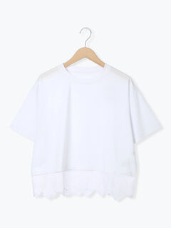 セール】 スカラップレースTシャツ（ホワイト/ブラック/ネイビー