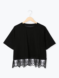 セール】 スカラップレースTシャツ（ホワイト/ブラック/ネイビー