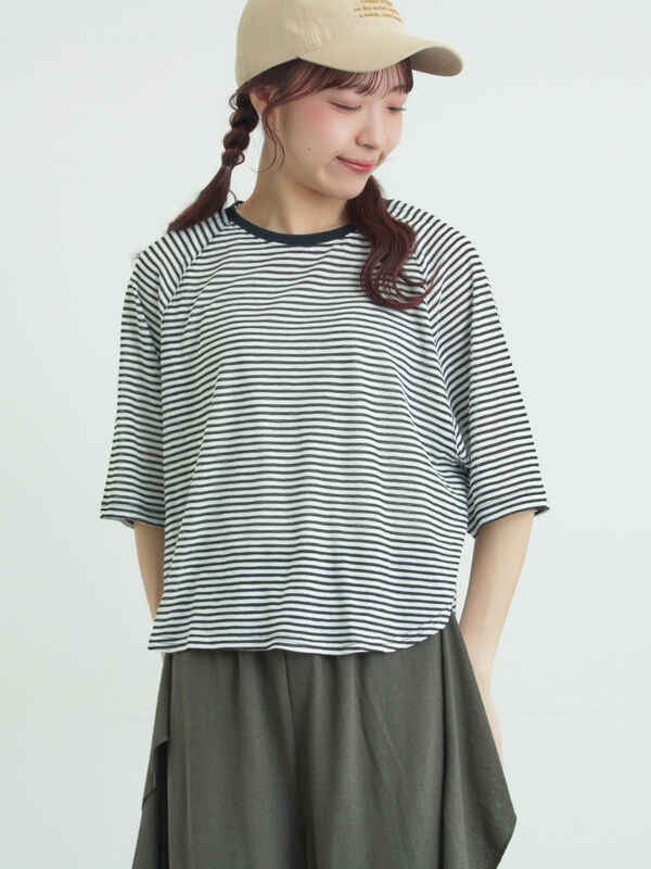 専用　Samansa Mos2 ボーダー長袖Tシャツ セール】 ダックスフント刺繍ボーダーロンT（イエロー/パープル