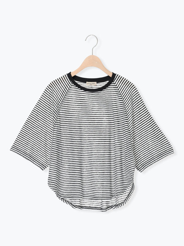 セール】 シアーボーダー天竺ラグランTシャツ（ブラック/ベージュ
