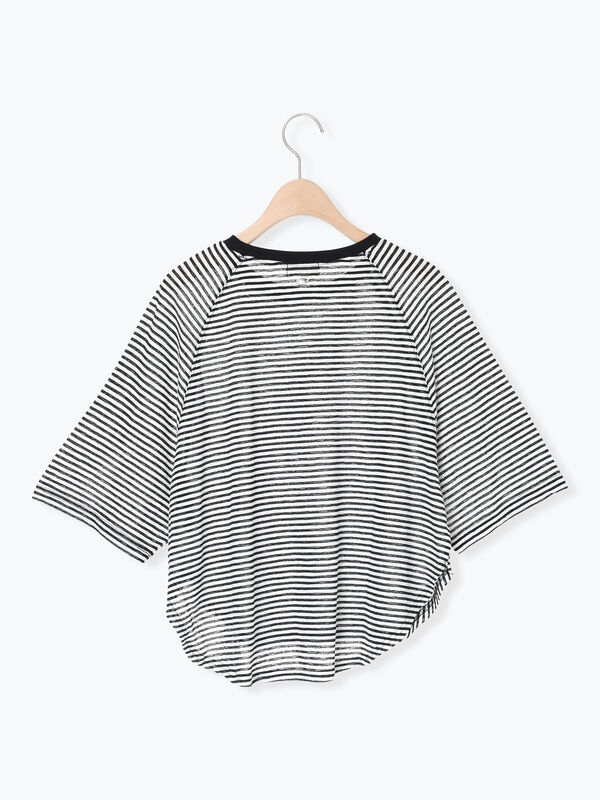 セール】 シアーボーダー天竺ラグランTシャツ（ブラック/ベージュ
