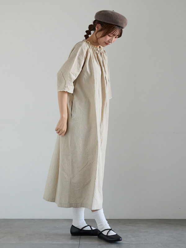 SA刺繍】スモックワンピース（オフホワイト/ブラック/ベージュ