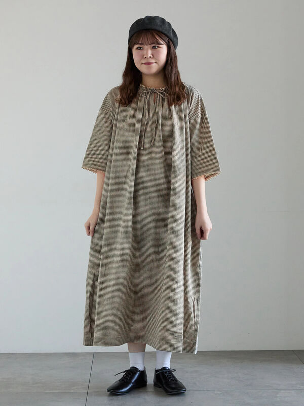 SA刺繍】スモックワンピース（オフホワイト/ブラック/ベージュ