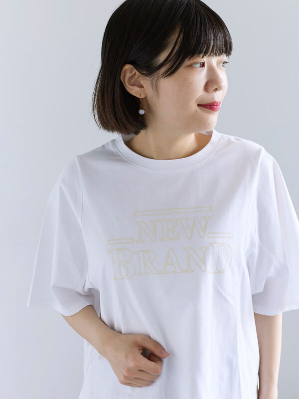 セール】 シルケット天竺ワイドアームプリントTシャツ（オフホワイト
