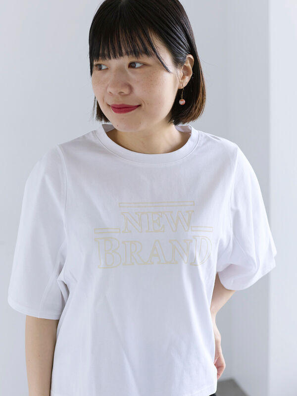 セール】 シルケット天竺ワイドアームプリントTシャツ（オフホワイト