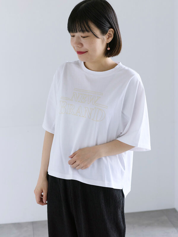 ENFOLD 22ss シルケット天竺 カットソー Tシャツ セール】 シルケット天竺ワイドアームプリントTシャツ（オフホワイト