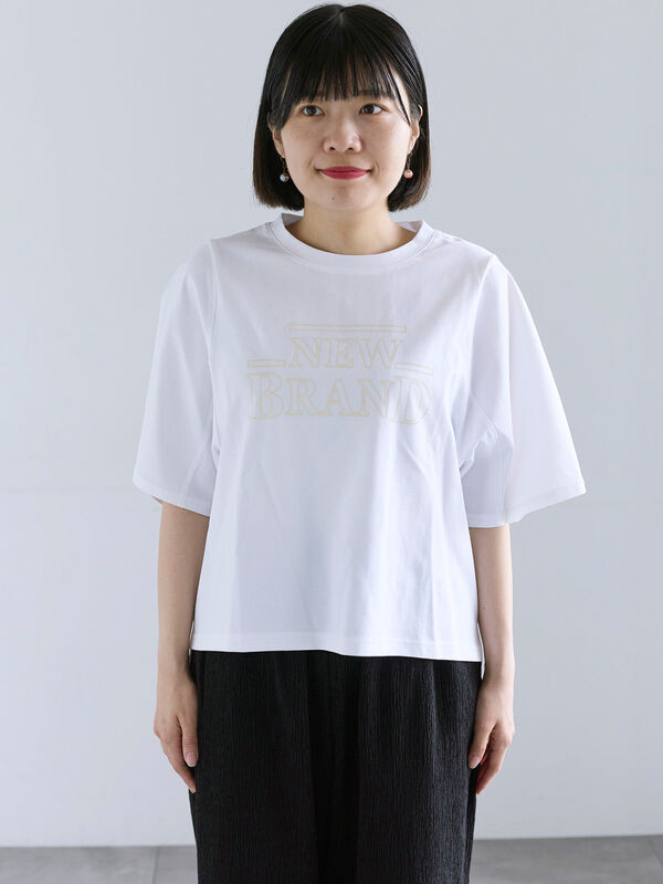 セール】 シルケット天竺ワイドアームプリントTシャツ（オフホワイト