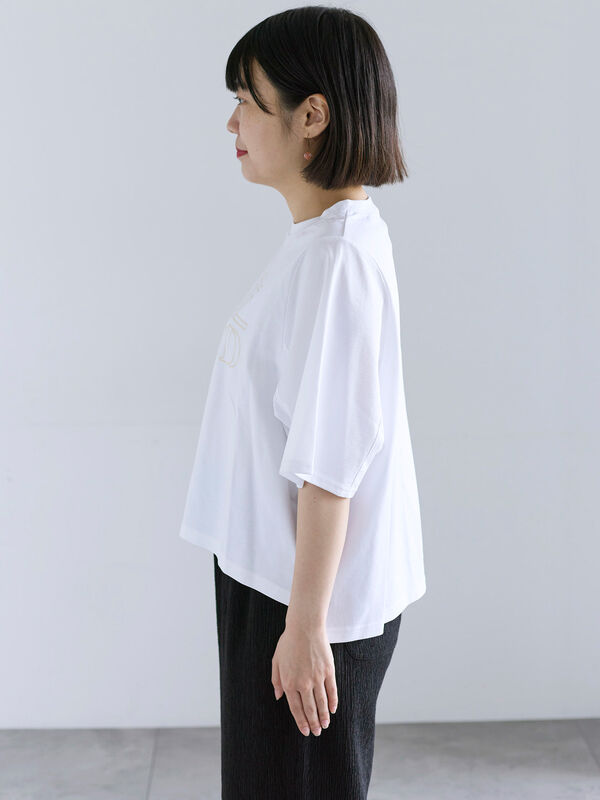 シルケット天竺ワイドアームプリントTシャツ（オフホワイト