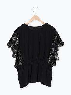 セール】 カットワーク刺繍ドッキングTシャツ（オフホワイト/ブラック