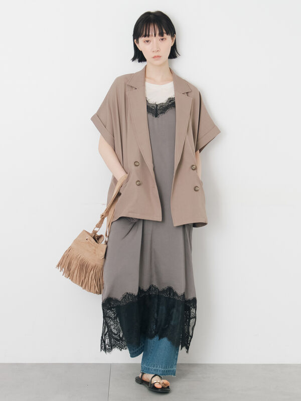 イージーケア、接触冷感】リネンタッチジャケット（チャコールグレー
