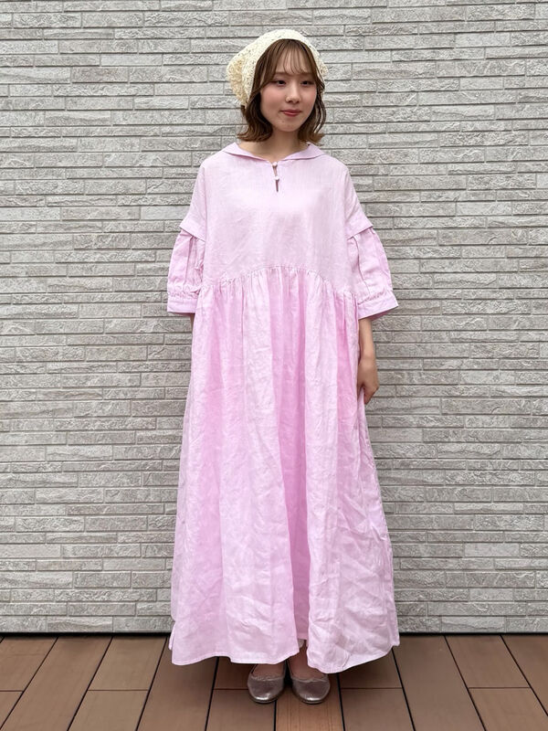 立川店/EC限定】リネンタックパフスリーブワンピース（ピンク/ミント