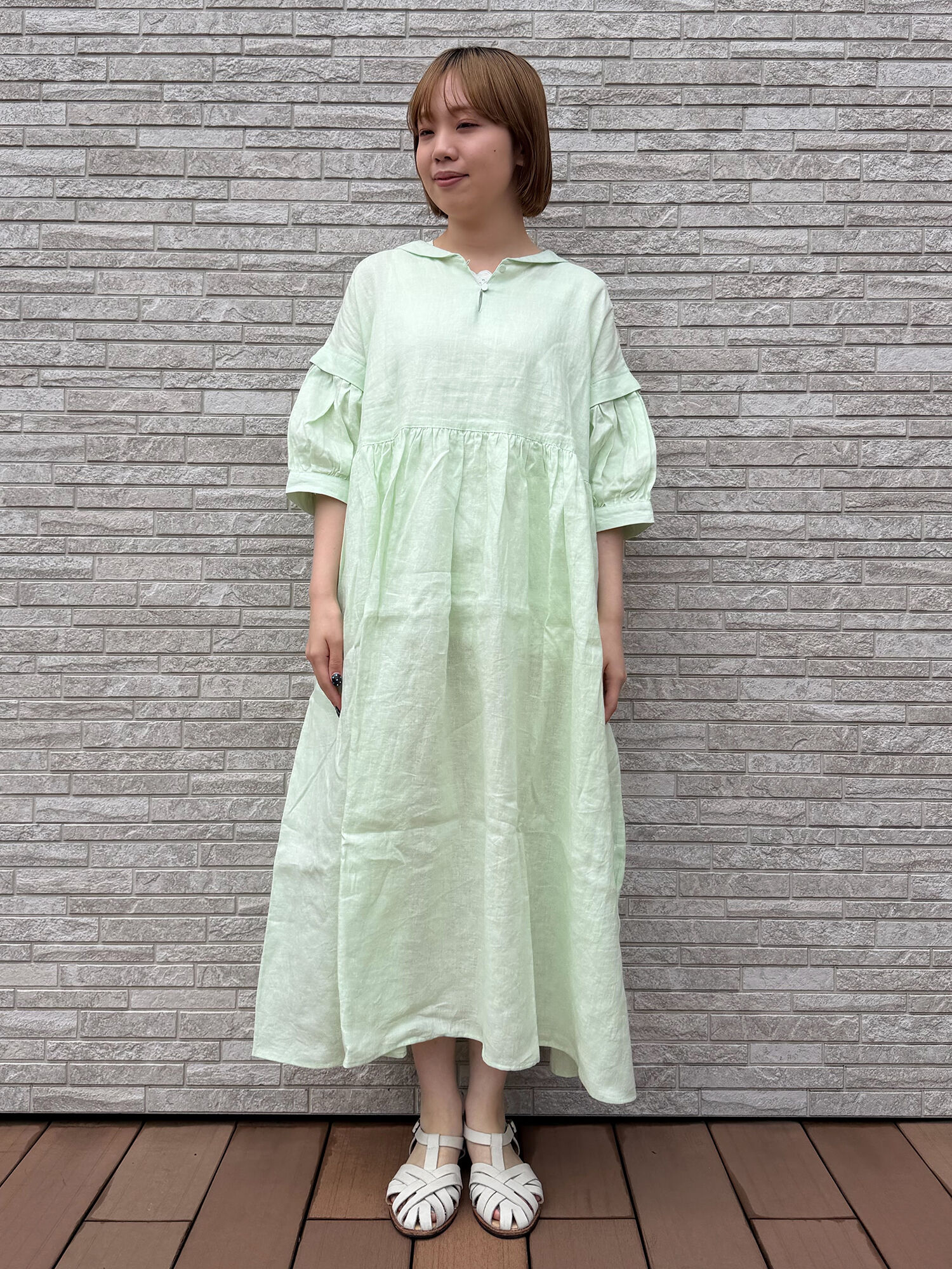 サマンサモスモス　ルミネ立川店限定　リネンタックパフスリーブワンピース 立川店/EC限定】リネンタックパフスリーブワンピース（ピンク/ミント
