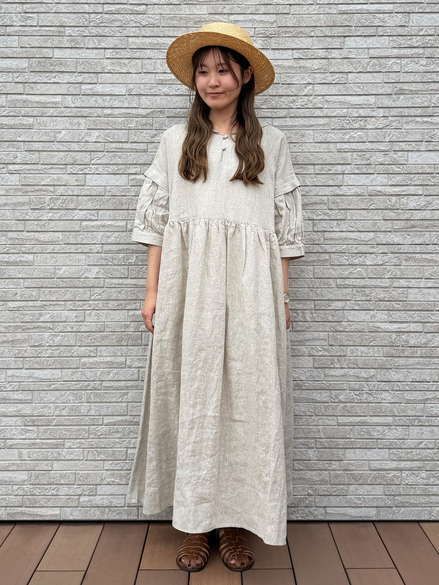 立川店/EC限定】リネンタックパフスリーブワンピース（ピンク/ミント