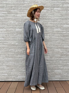 立川店/EC限定】リネンヨーク切替ギャザーワンピース