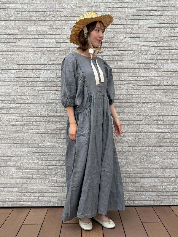 立川店/EC限定】リネンヨーク切替ギャザーワンピース