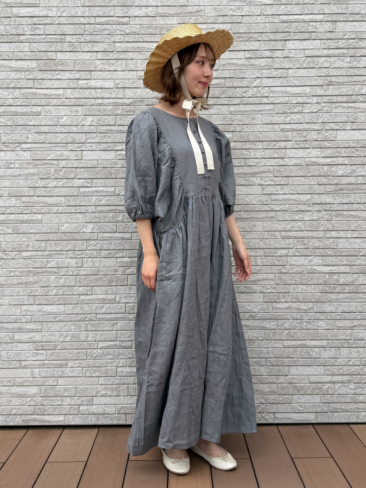 立川店/EC限定】リネンヨーク切替ギャザーワンピース