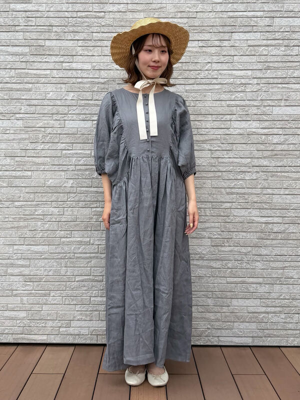 立川店/EC限定】リネンヨーク切替ギャザーワンピース