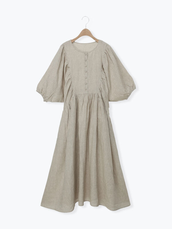 立川店/EC限定】リネンヨーク切替ギャザーワンピース