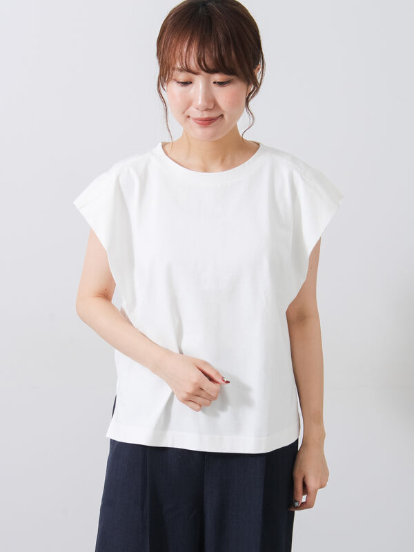セール】 シルケット+ピグメント加工フレンチスリーブTシャツ（オフ