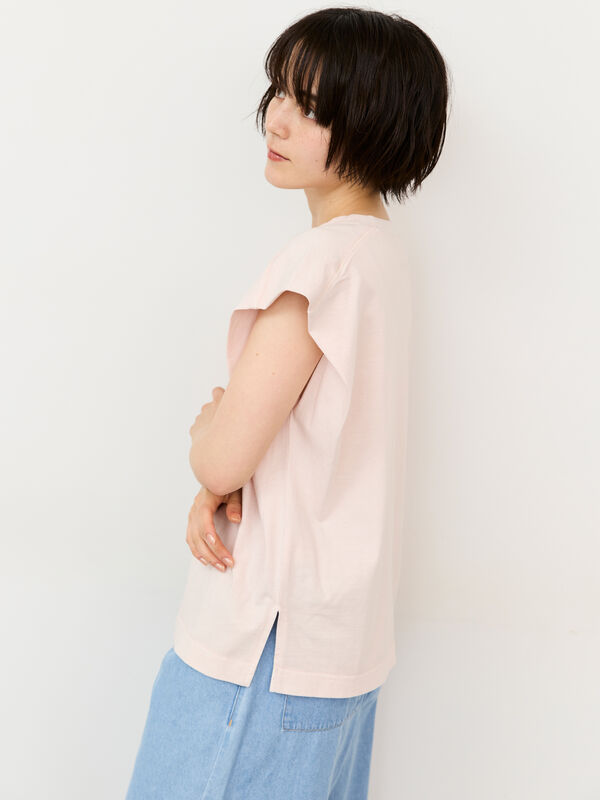 セール】 シルケット+ピグメント加工フレンチスリーブTシャツ（オフ