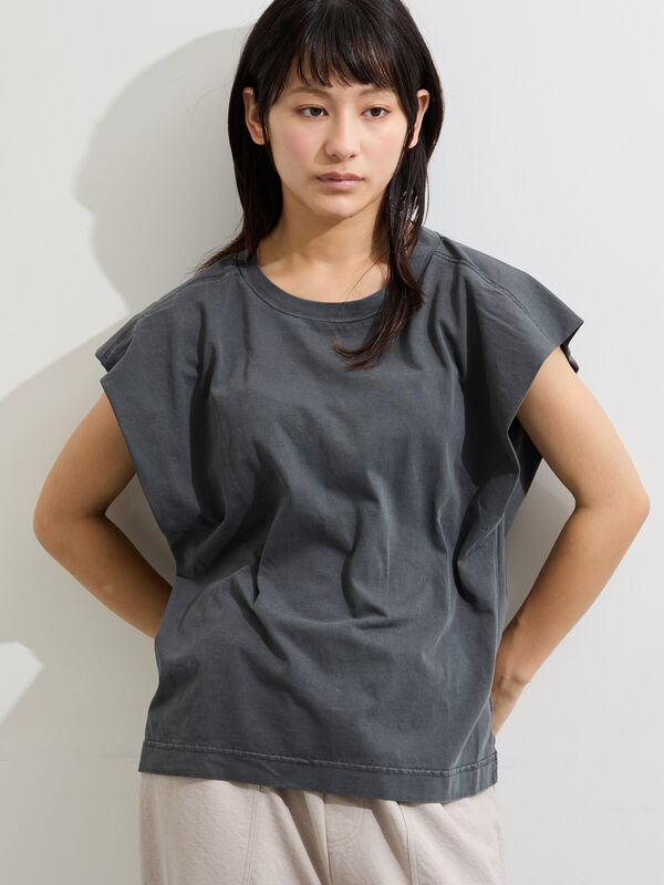 セール】 シルケット+ピグメント加工フレンチスリーブTシャツ（オフ