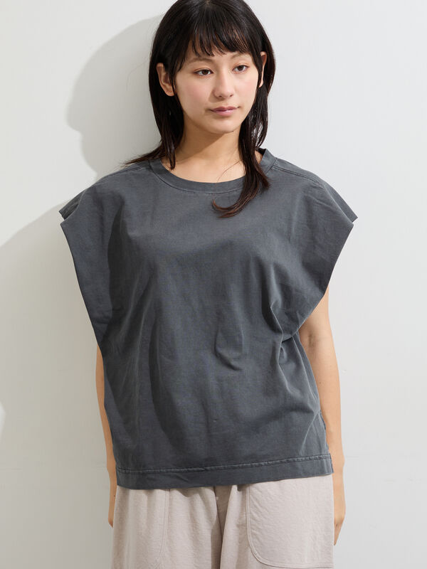 セール】 シルケット+ピグメント加工フレンチスリーブTシャツ（オフ