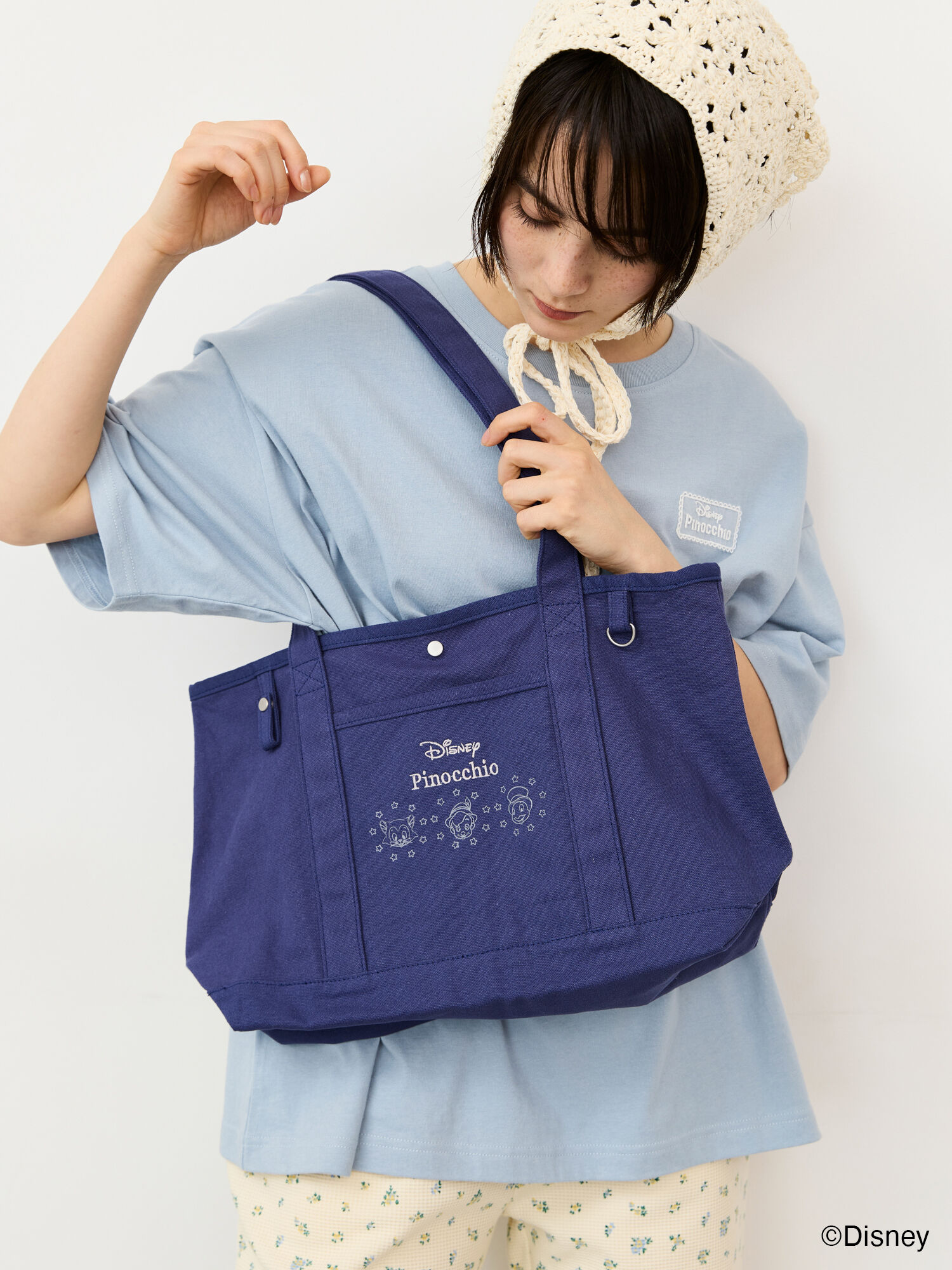 セール】 【Disney】ピノキオ/トートバッグ（ネイビー/キナリ/バッグ