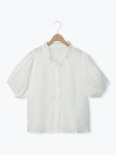 立川店/EC限定】リネンクラシックフリルブラウス（オフホワイト
