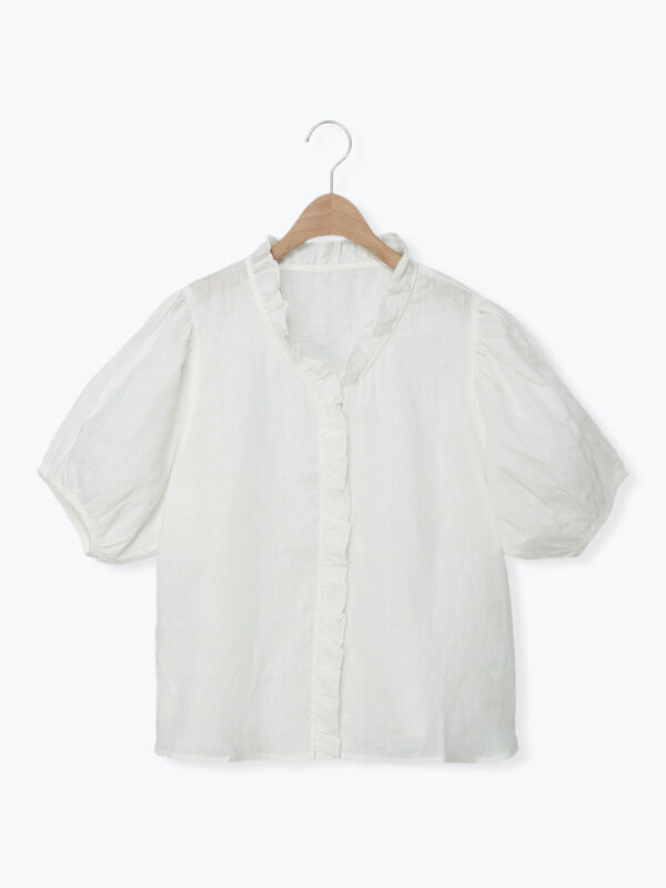 立川店/EC限定】リネンクラシックフリルブラウス（オフホワイト