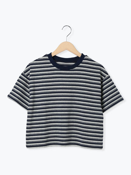 セール】 マルチボーダークロップドTシャツ（グレー/ブラック/ブラウン