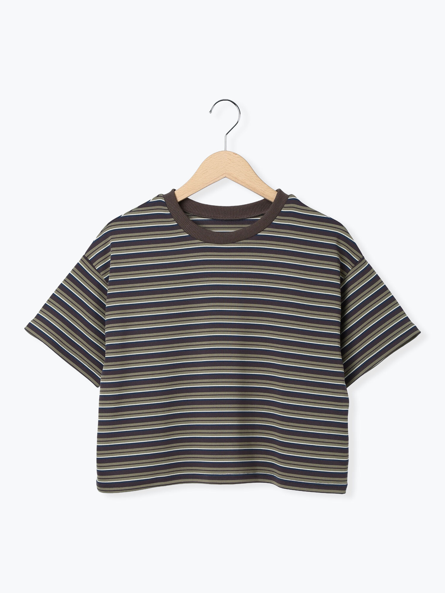 セール】 マルチボーダークロップドTシャツ（グレー/ブラック/ブラウン