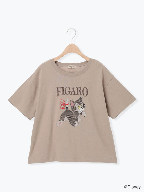 セール】 【Disney】ピノキオ/フィガロ刺繍Tシャツ（オフホワイト
