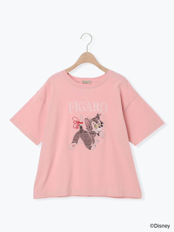 セール】 【Disney】ピノキオ/フィガロ刺繍Tシャツ（オフホワイト
