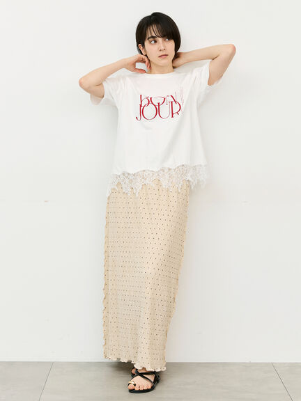 【接触冷感】裾レースロゴTシャツ（オフホワイト/ブラック/グレージュ）｜Samansa Mos2（サマンサ モスモス）通販