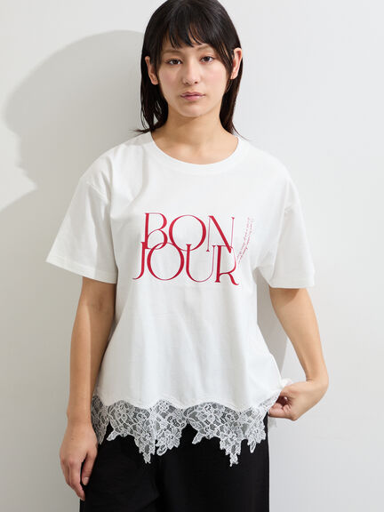 【接触冷感】裾レースロゴTシャツ（オフホワイト/ブラック/グレージュ）｜Samansa Mos2（サマンサ モスモス）通販